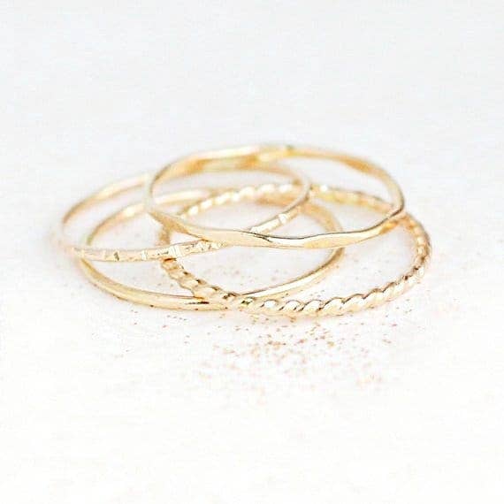 Meadowbelle - Wholesale Band/Stacked Ring - Gold Stacking Rings. Set Of Four. Skinny Slim. Stack Ring. Hammered. Shiny. 14K Gold Filled Classic Stack Ring. Knuckle Ring. Midi Ring.
