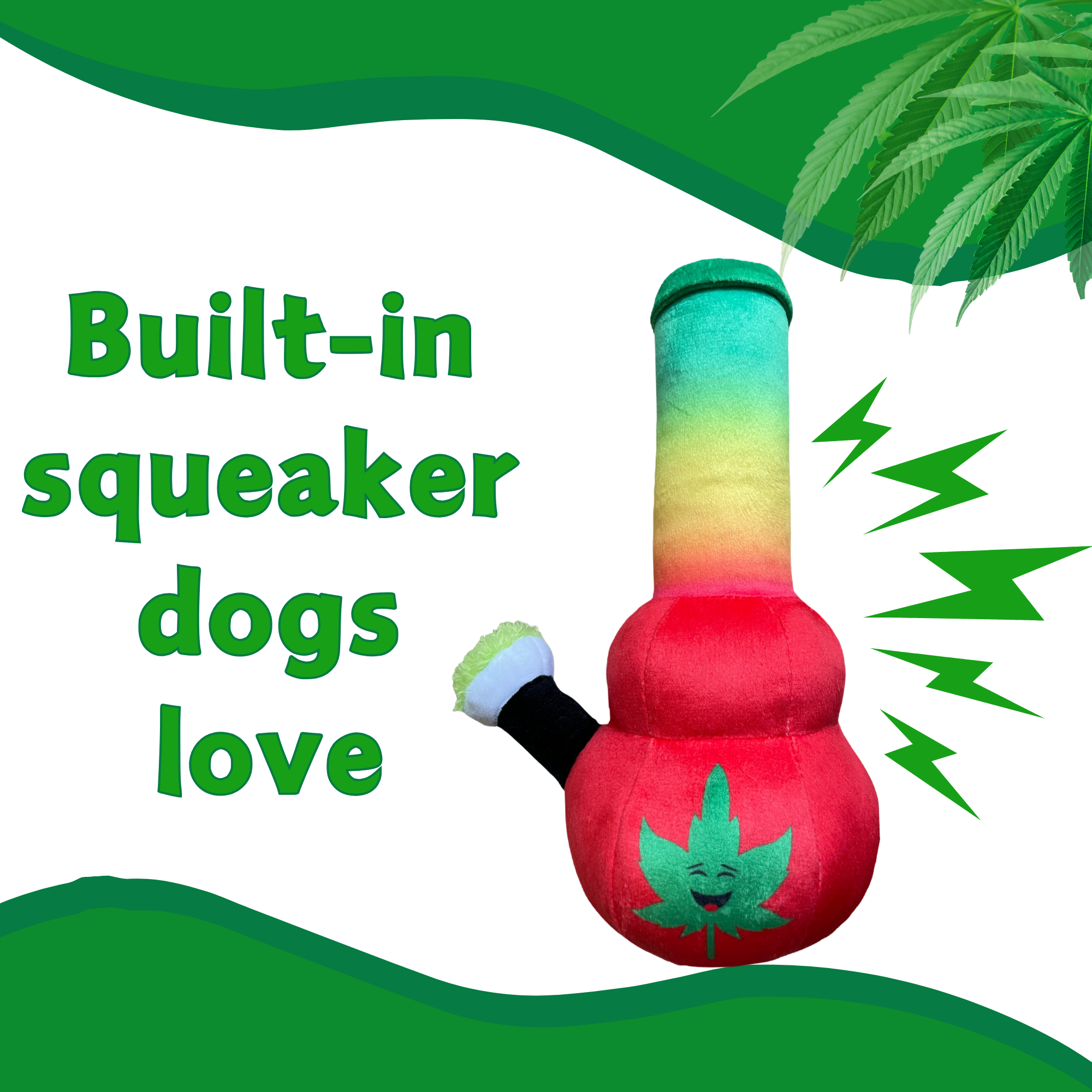 PAW:20 - Wholesale Pet Plush Toy - Dog - Bo da Bong, Parody Plush Rasta Color Squeaker 420 Dog Toy6