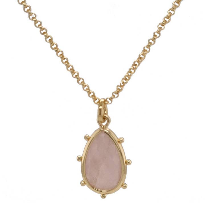 Collana a goccia con pietre preziose Aurulia in quarzo rosa per la vendita all'ingrosso da parte di PearlGem Designs