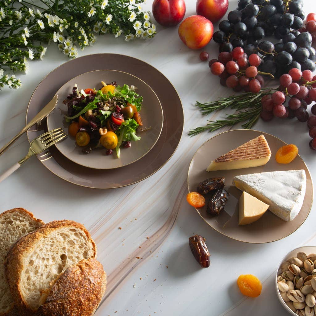 Luxe Party - Wholesale Disposable Plate - Round Taupe • Gold Plastic Plates | 10 Pack2