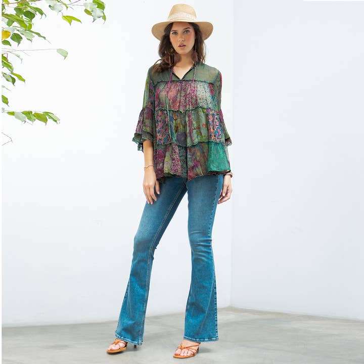 Young Threads - Wholesale Blouse - Women's - Chic Overdyed Band Collar Jhabla Top