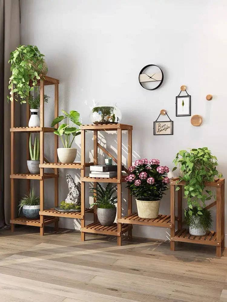 everythingbamboo - Wholesale Plant Pot Stand - Large Wooden Shelf Plant Stand Divider Display Balcony Pot Stand Ladder Solid Timber Elegant Indoor Outdoor11