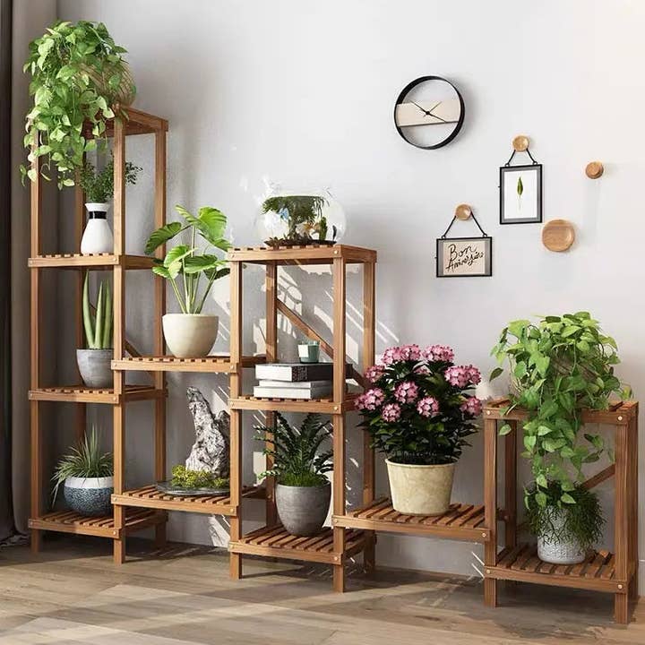everythingbamboo - Wholesale Plant Pot Stand - Large Wooden Shelf Plant Stand Divider Display Balcony Pot Stand Ladder Solid Timber Elegant Indoor Outdoor11