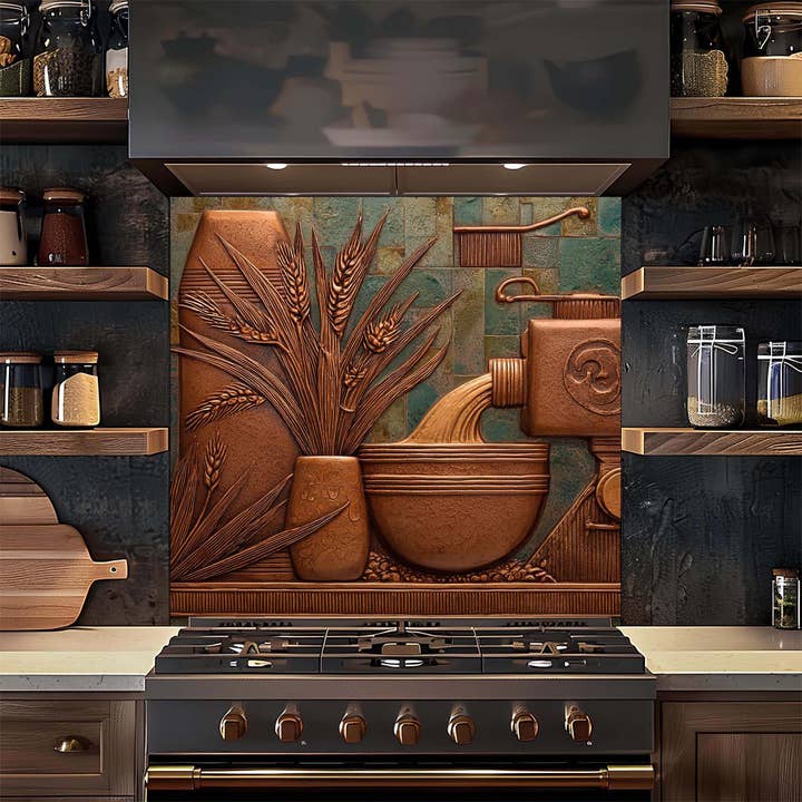 Naturaleza Muerta de Cosecha – Salpicadero de Vidrio Templado con Aspecto de Cobre para Cocina para venta al por mayor de Glass Kitchen Backsplash