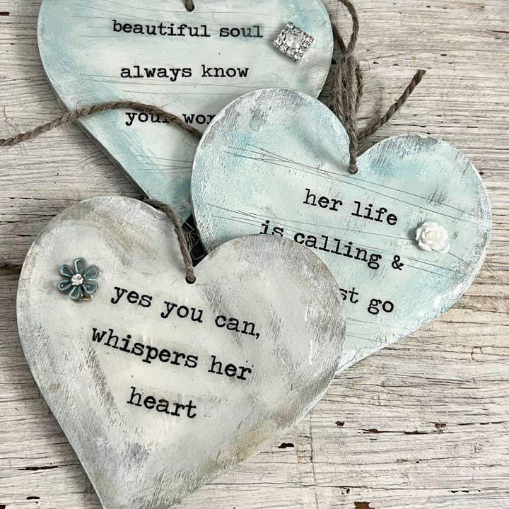 UnfiniSHEd - Wholesale Ornament - Hand painted Inspirational Wood Heart Ornament , Custom