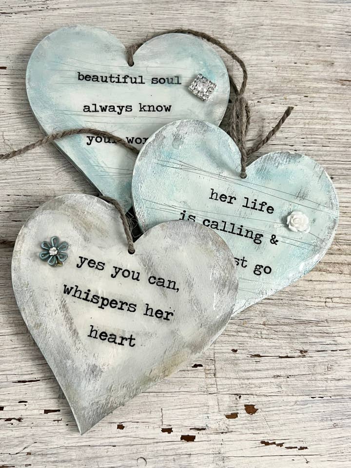 Hand painted Inspirational Wood Heart Ornament , Custom for wholesale by UnfiniSHEd