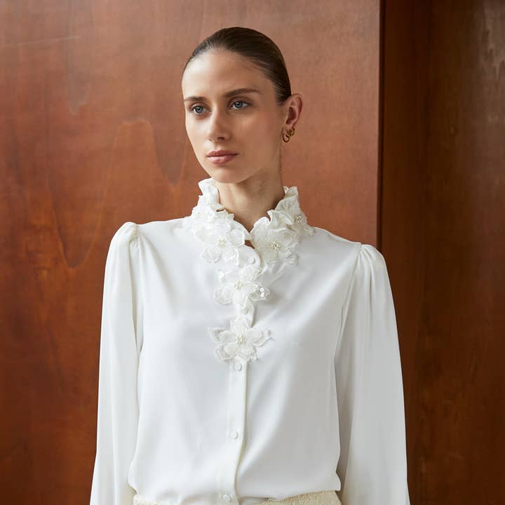 Shirt with embossed floral collar and other Purchase Wholesale m c. Free Returns & Net 60 Terms on Faire trending on Faire.