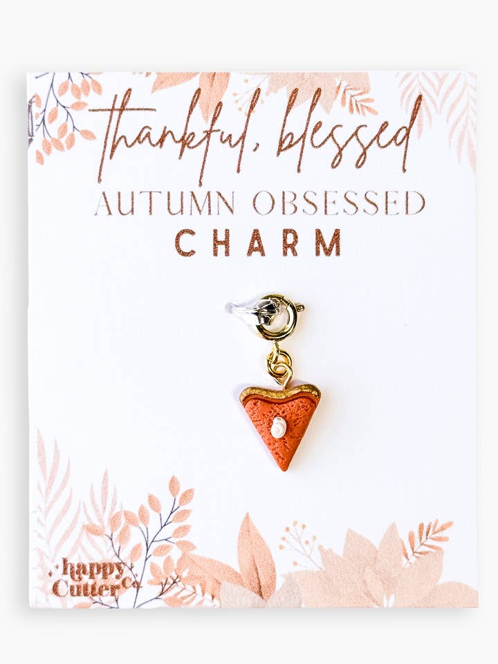Fall Charm | Pumpkin Pie Clay Charm Spring Ring Clasp for wholesale by Happy Cutter Co