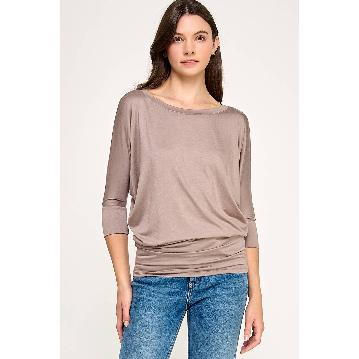 Heimious - Wholesale Knit Top - Women's - 3/4 Dolman Sleeve Round neck Modal Jersey  Top, 250389