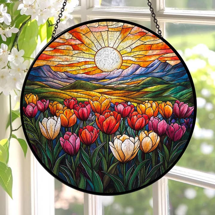 Attrape-soleil en vitrail de tulipes colorées, cadeau pour amateur de plantes pour la vente par NVC Ecommerce LLC