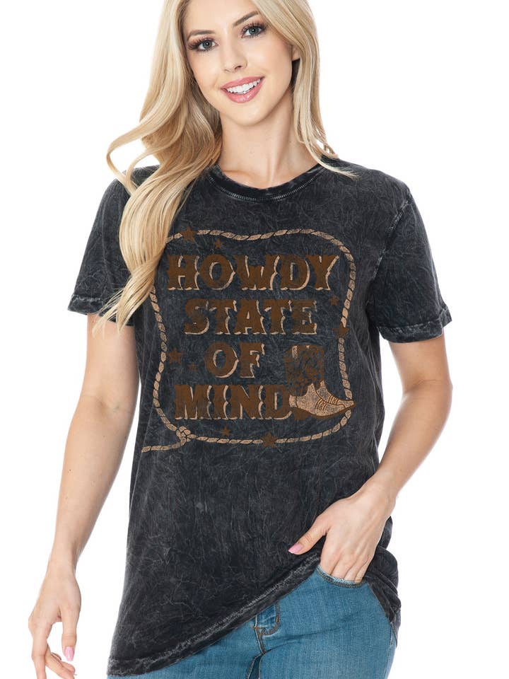 Howdy State of Mind Mineral Washed T Shirt for wholesale by BouTeeQue Closet