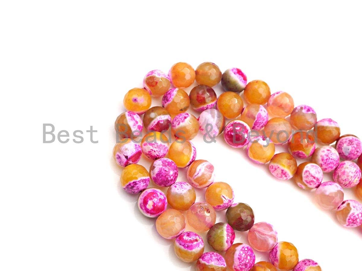 BestBeads&Beyond – Engroshandel Perler – Naturlige runde facetslebne brandagat-perler i pink orange, 6 mm/8 mm/10 mm, 15,5" hel streng, Sku#UA694