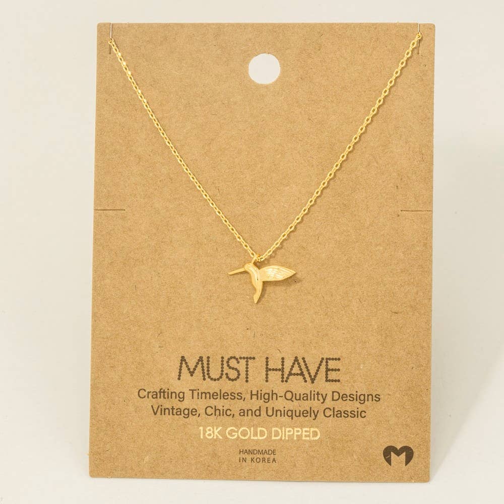 Fame Accessories - Wholesale Pendant/Charm Necklace - Gold Dipped Humming Bird Pendant Necklace1