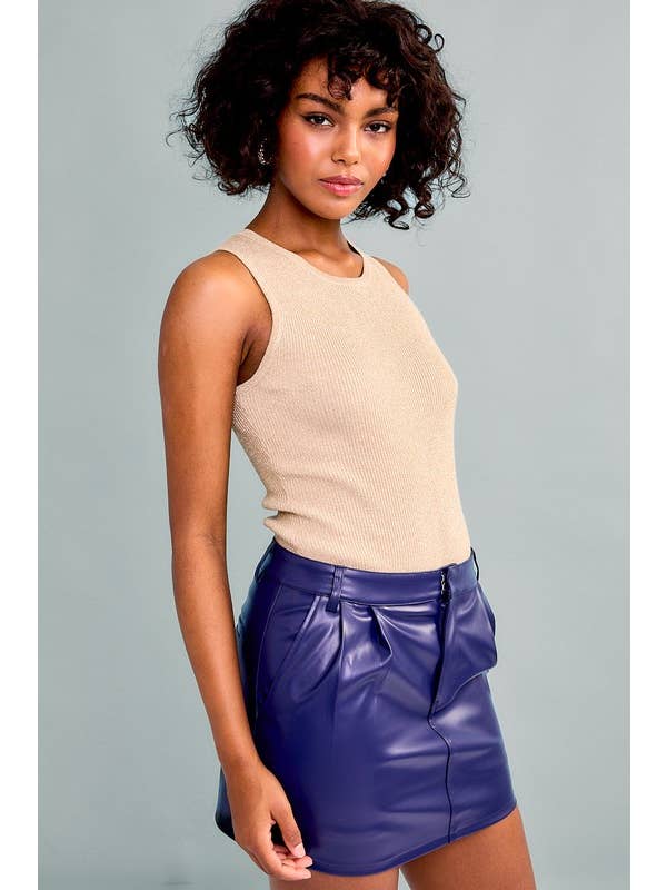 LE LIS - Wholesale Bodysuit - Women's - ROUND NECK SLEEVELESS METALLIC RIBBED BODYSUIT