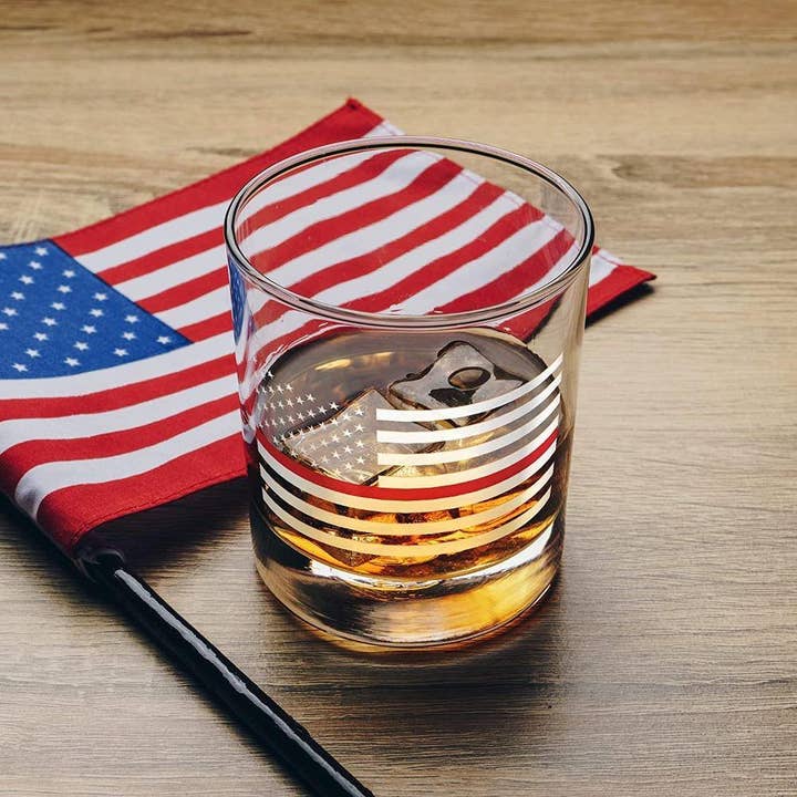 Old Southern Brass - Wholesale Cocktail/Liquor Glass - Thin Red Line Fire Fighter American Flag - Made In USA WG3