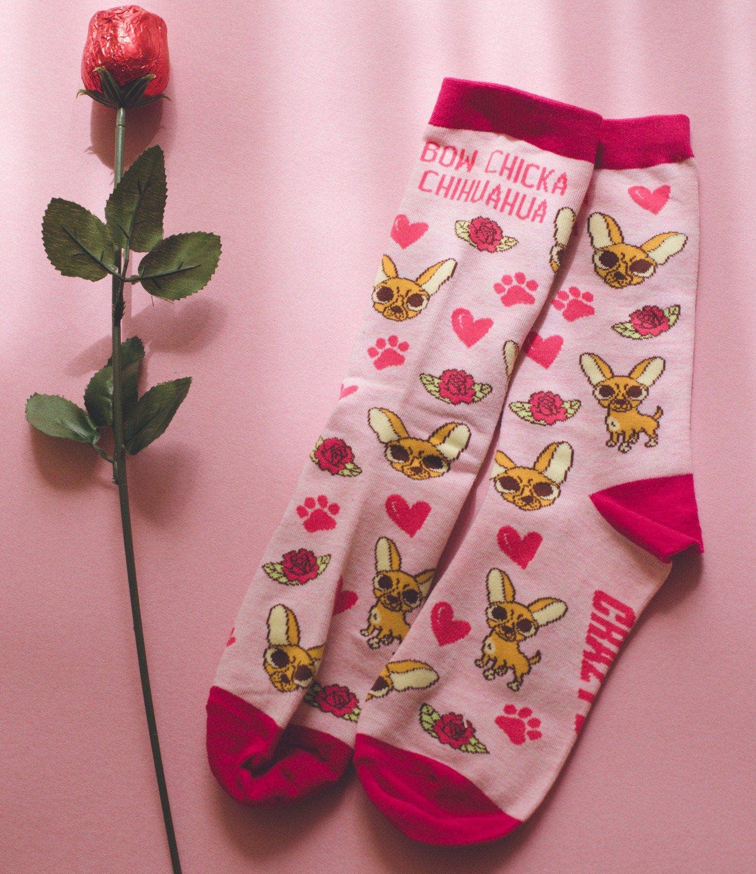 Pink Women's Bow Chicka Chihuahua Socks Funny Dog Sock for Girls for wholesale on Faire4