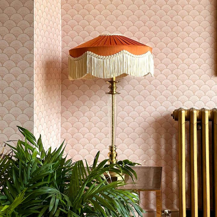 The Peggy Silk Fringed Lampshade - Rust for wholesale by Tinker & Tallulah