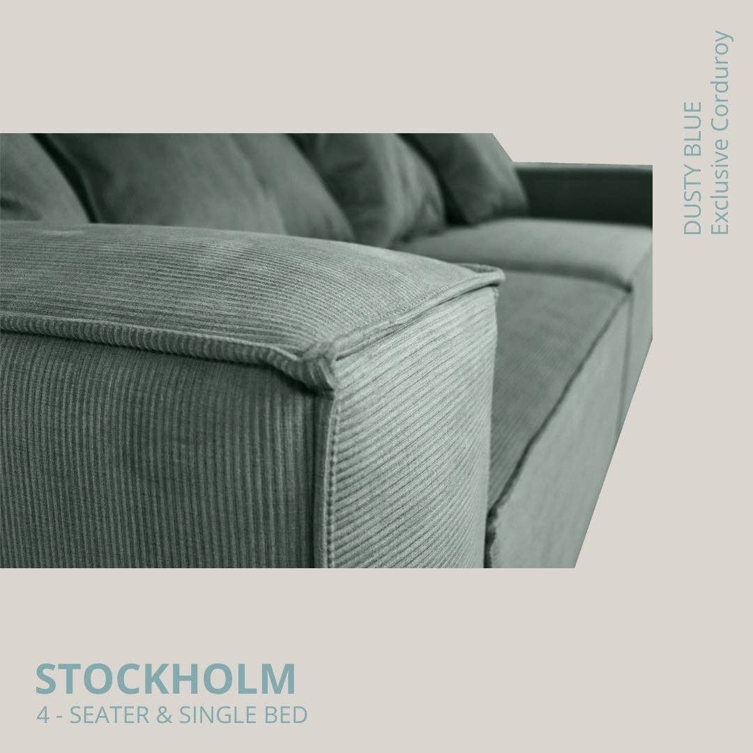Stockholm 4-seater sofa/single bed Exclusive Corduroy, Dusty Blue removable & washable cover for wholesale on Faire13