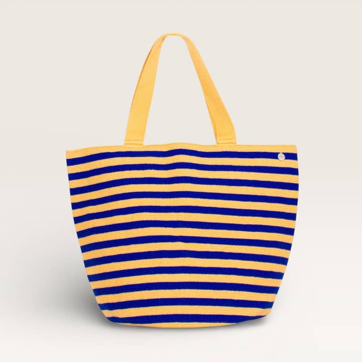 Gestreifte runde Tragetasche | Mandel für den Großhandel von Guajii Design