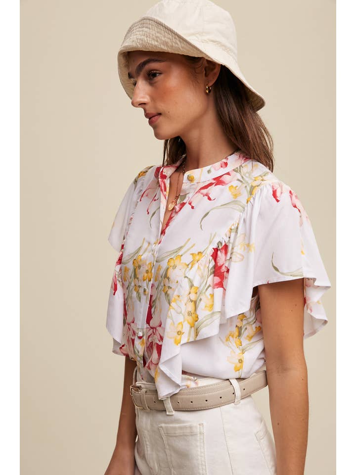 Listicle - Wholesale Blouse - Women's - Floral Flutter Sleeve Blouse16