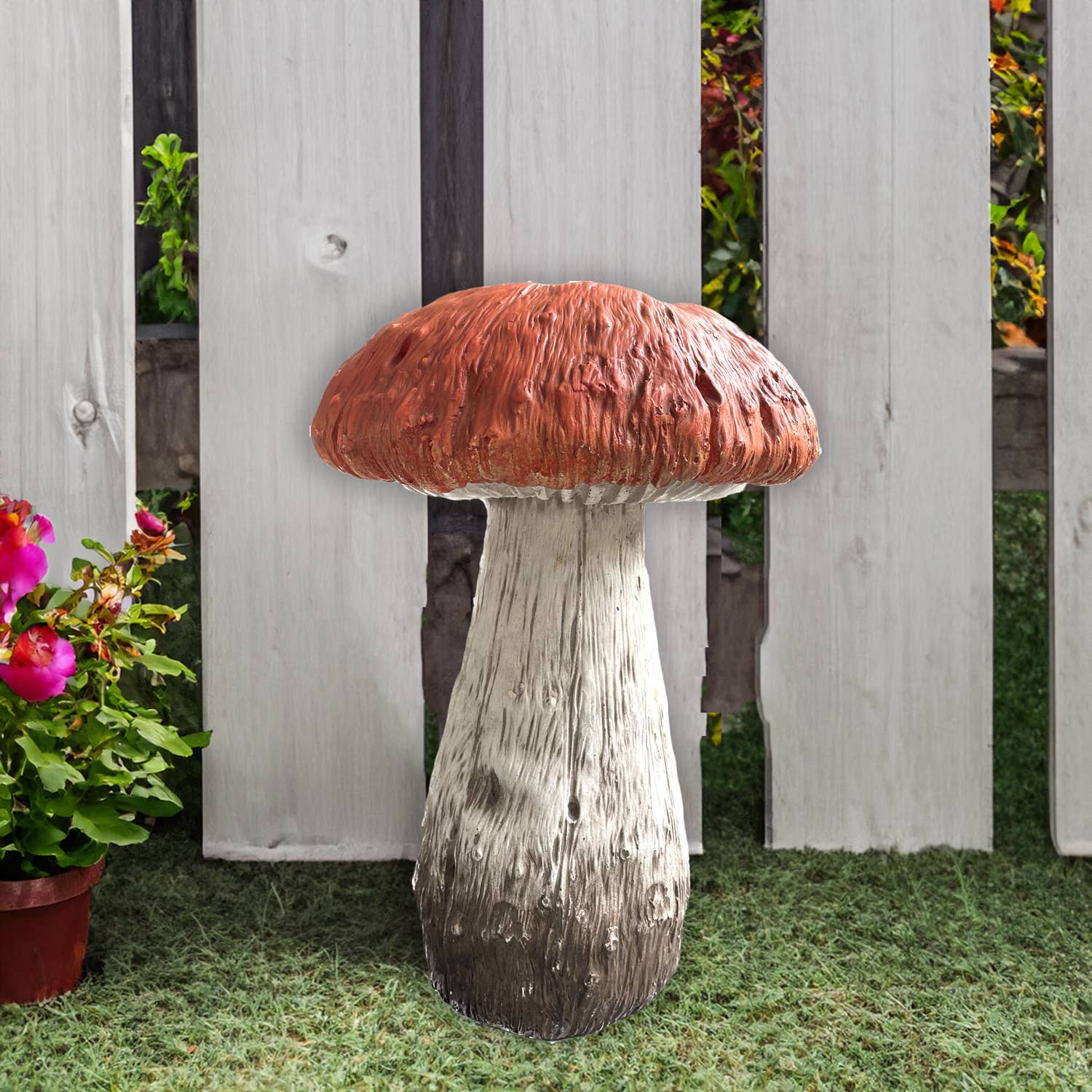 Galt International Company - Vente Bibelots/décorations d'extérieur - Statue en forme de champignon rouge ou orange avec capuchon 15"9