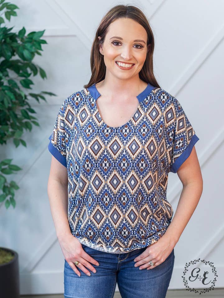 Blue Aztec Azure Slouch Ringer Tee for wholesale on Faire0