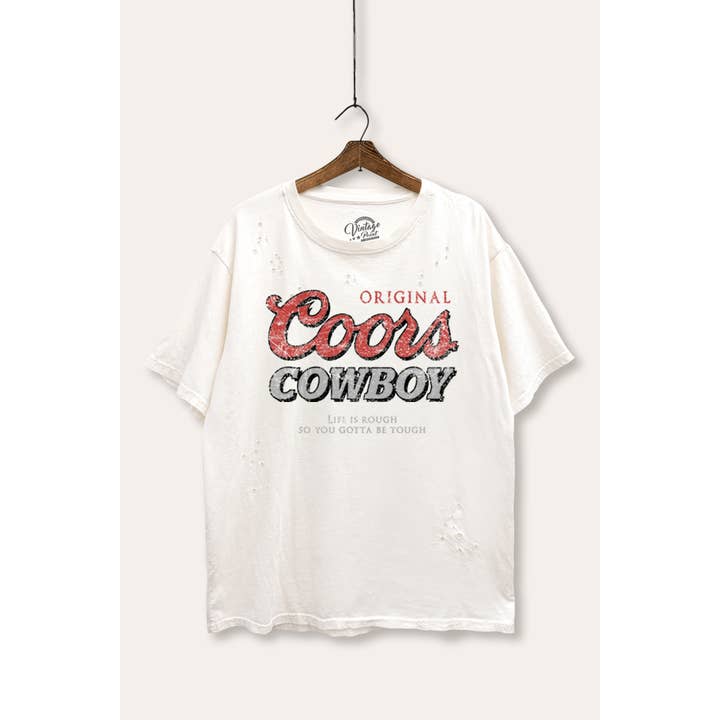 "COORS COWBOY" MAGLIETTA GRAFICA MINERAL WASH CON EFFETTO LASER DISTRESS per la vendita all'ingrosso da parte di VINTAGE POINT USA