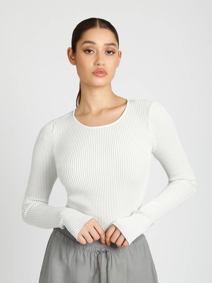 Two Tone Rib Long Sleeve Top (F1 8/15-8/30) (USE) for wholesale by Blanc Noir