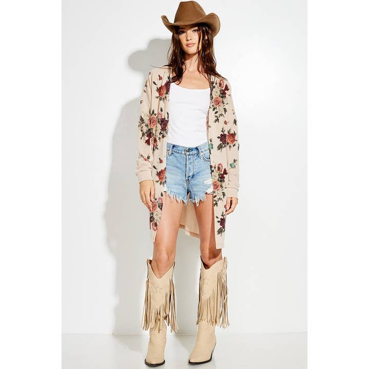 Phil Love – Cardigan - Mulher por atacado – Cardigã casual de tricô com estampa floral2