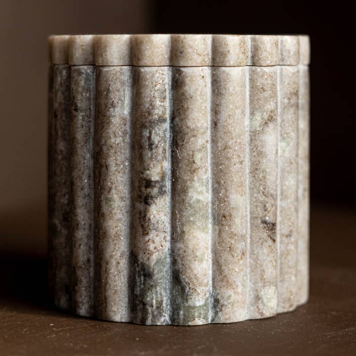 Beige Gray Marble Fluted Jar for wholesale by Luxe B Co Canada