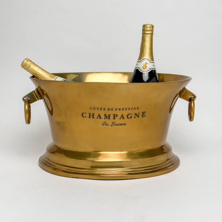 India Handicrafts Inc - Wholesale Decorative Tabletop Object - Antique Brass Champagne Bucket with Ring Handles, 2