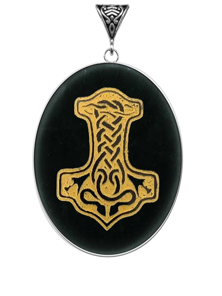 Thor's Hammer Pendant on Oval Obsidian SG13 Symbology for wholesale by Starlinks Gifts