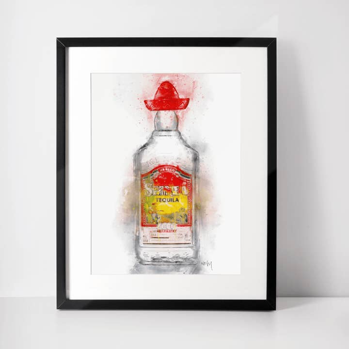 Tequila Bottle Framed Wall Art Print for wholesale by Woolly Mammoth Media