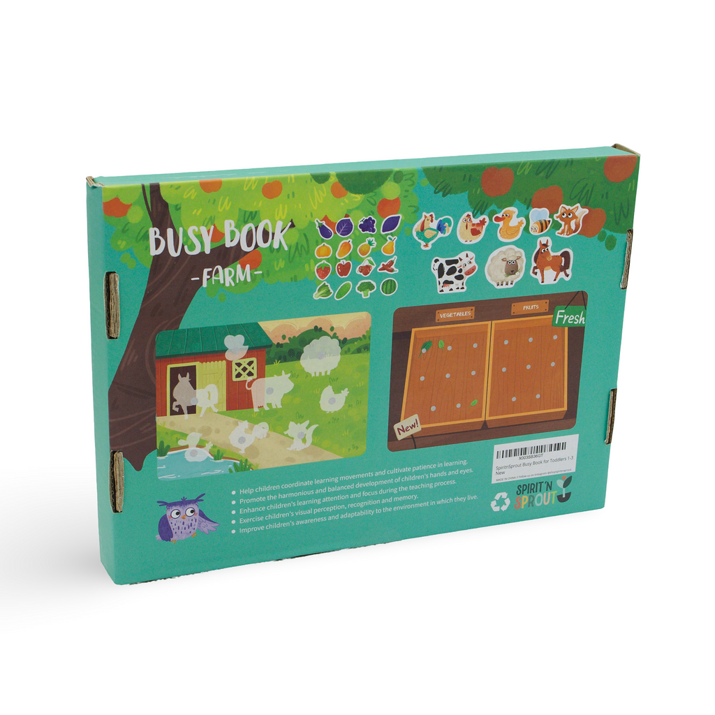 Spirit 'N Sprout - Venta al por mayor Libro para colorear y cuaderno de actividades - Niños y bebés - Libro de actividades granja para niños pequeños - Prearmado con bolsa con cremallera - Juego de emparejar con velcro6