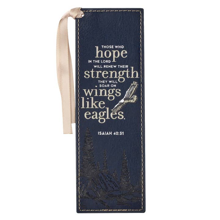 Bookmark Faux Leather Navy Wings Like Eagles Isa. 40:31 for wholesale by Christian Art Gifts