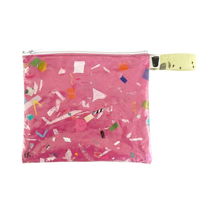 Large Pink Recycled Plastic Confetti Pouch for wholesale by Cool Trash