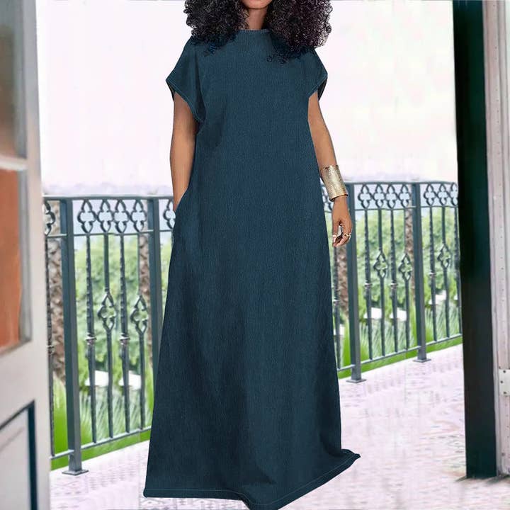 Blue Women Fashion Casual Simple Plus Size Sleeveless Backless Denim Dress for wholesale on Faire