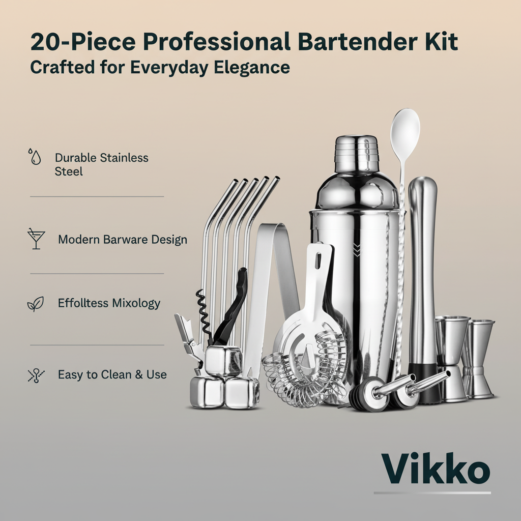 Kadra Kitchenware - Vendita all'ingrosso Strumenti da bar - Set bartender Mitbak 20 pezzi con shaker cocktail e accessori3