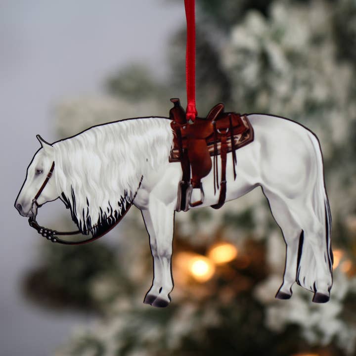 White / Light Gray Western Horse Ornament - Quarter Horse for wholesale by Classy Equine