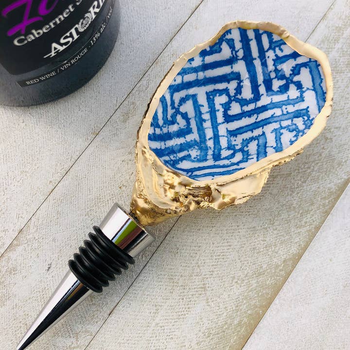 Place of Grace Designs - Vente Bouchon de vin - Bouchon à vin en forme de coquille d'huître, treillis bleu2