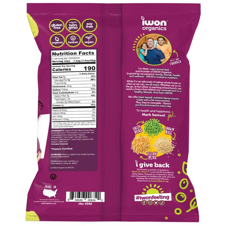 Awakened Foods - Wholesale Puffed Snack - IWON Organics Caramelized Onion Puffs (1.5 oz)1