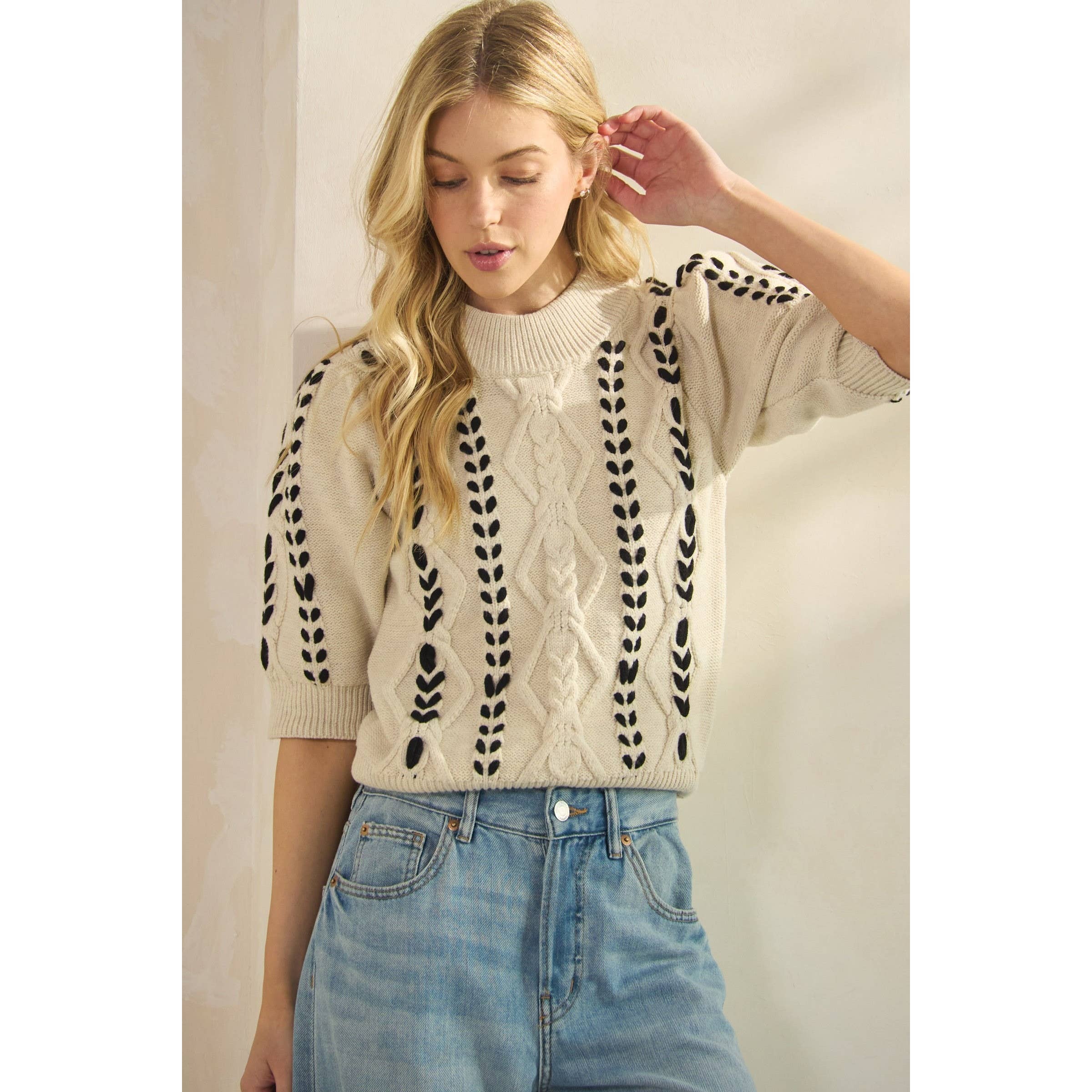 FLØDE Harper Strikket Sweater med Struktur for engroshandel på Faire0