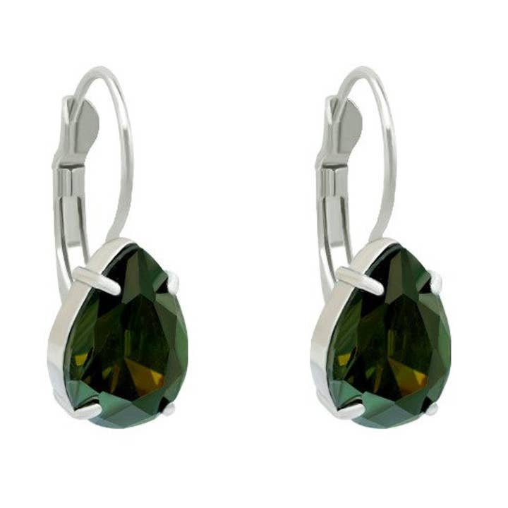 Vintage Pear Shape Green Peridot CZ White Gold Rhodium Drop/Dangle Earrings Wedding-Gift-Bridal Jewelry for wholesale by TiaraBleu