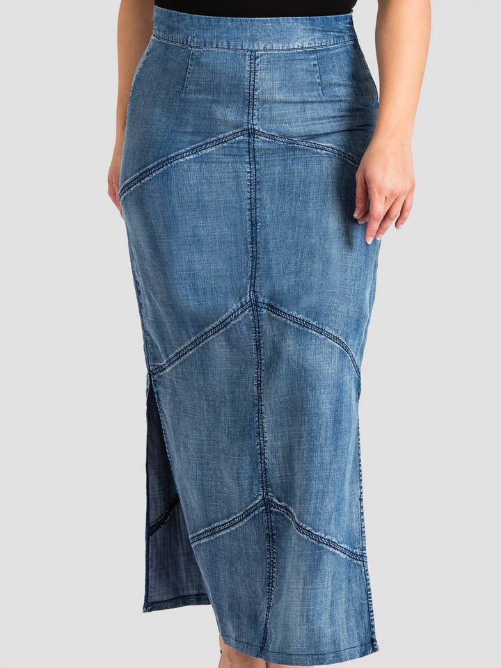 Plus Size Modern Women's Tencel Denim Maxi Pencil Skirt for wholesale by Standards & Practices