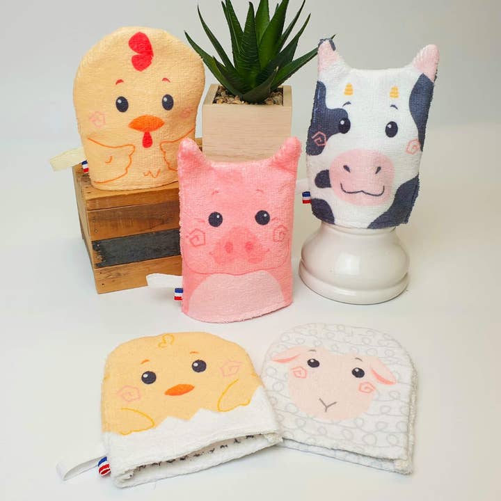 Mini paños de lavado para niños con forma de animales de granja para venta al por mayor de Les Ateliers d’Éliléa