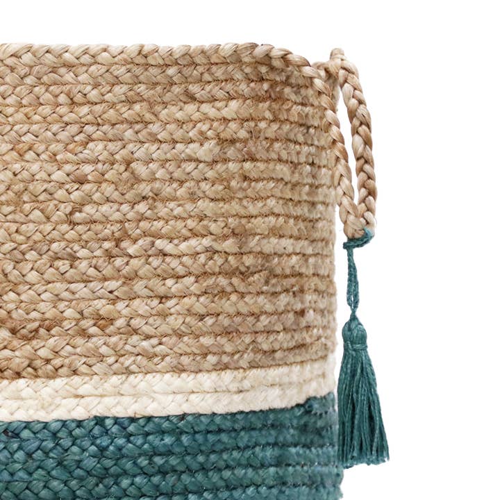 Belinda Block Storage Basket, Tan/Teal/Bleached White for wholesale on Faire