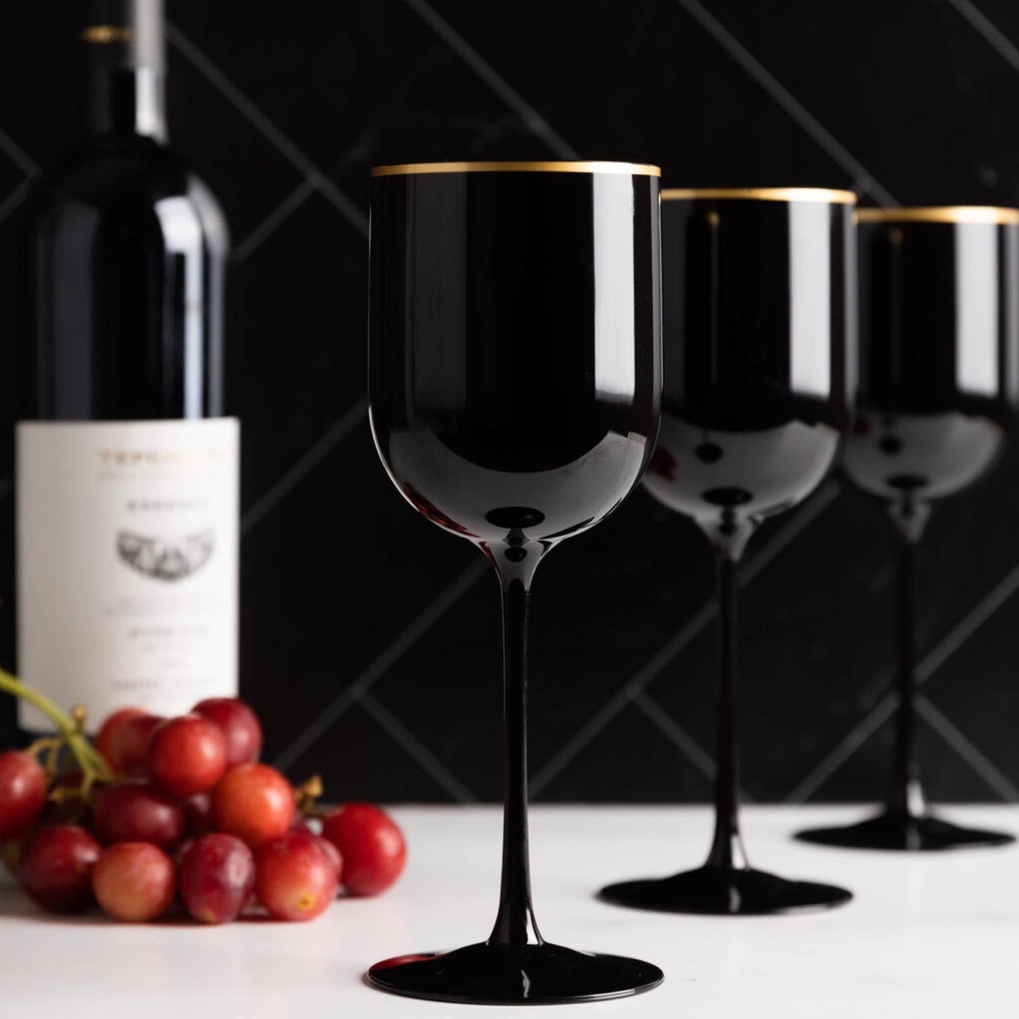 EcoQuality - Vendita all'ingrosso Bicchieri da vino - Calici da vino in plastica con bordo in oro nero da 12 once2