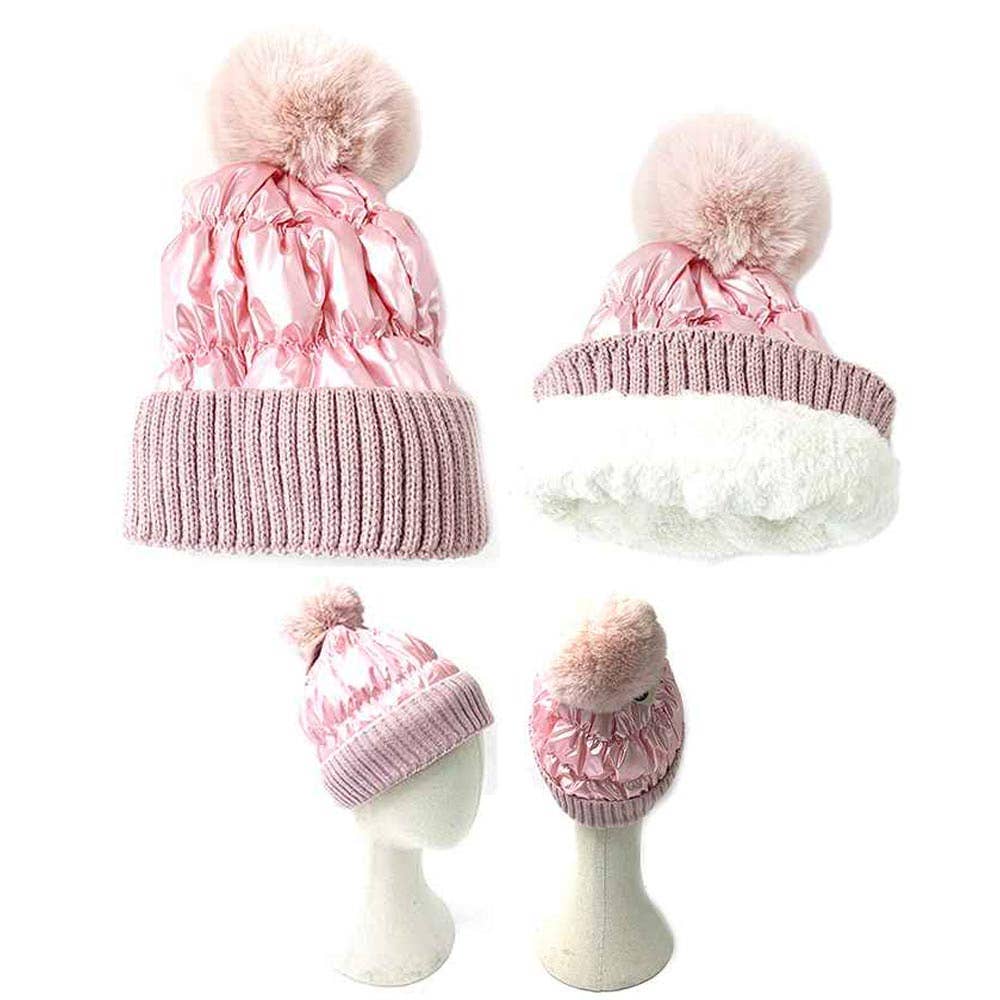Sensibling Corp. - Wholesale Beanie - Women's - Fleece Lining Puffer Knit Pom Pom Beanie Hat
3