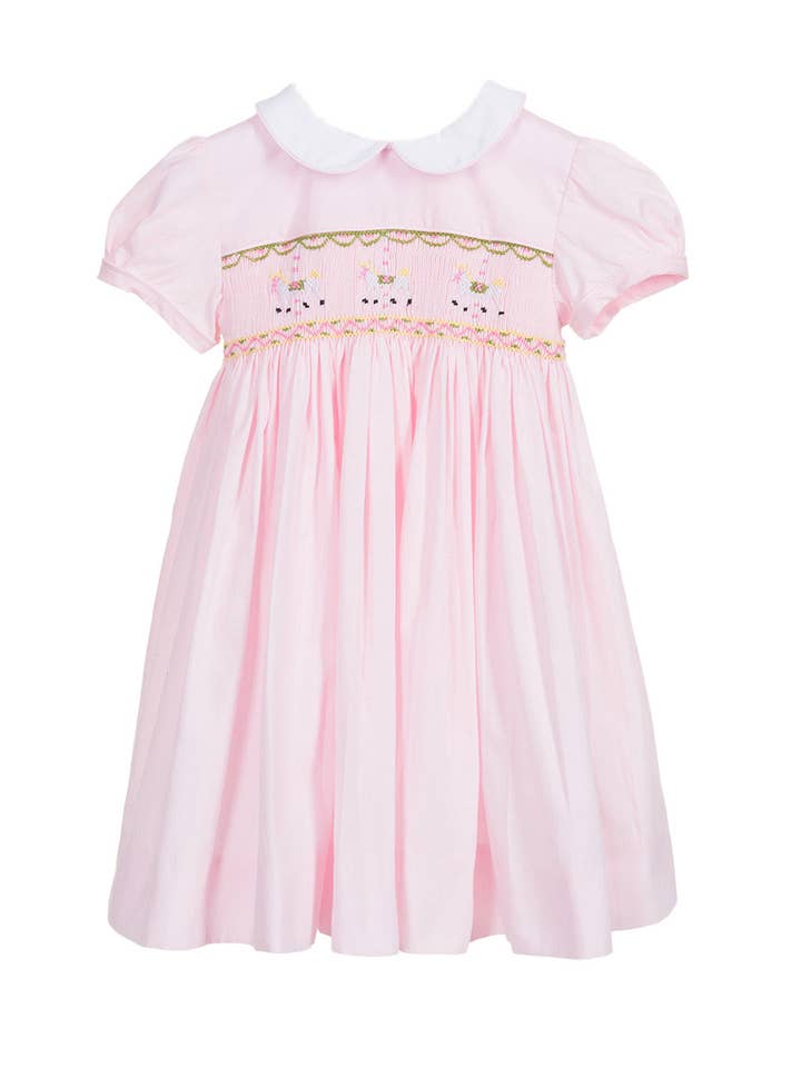MERRY GO ROUND PINK smocked dress for wholesale by Annafie London Ltd