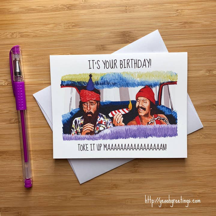 Funny Cheech and Chong 'Toke it Up Man' Birthday Weed Card for wholesale by Yeaoh! Greetings